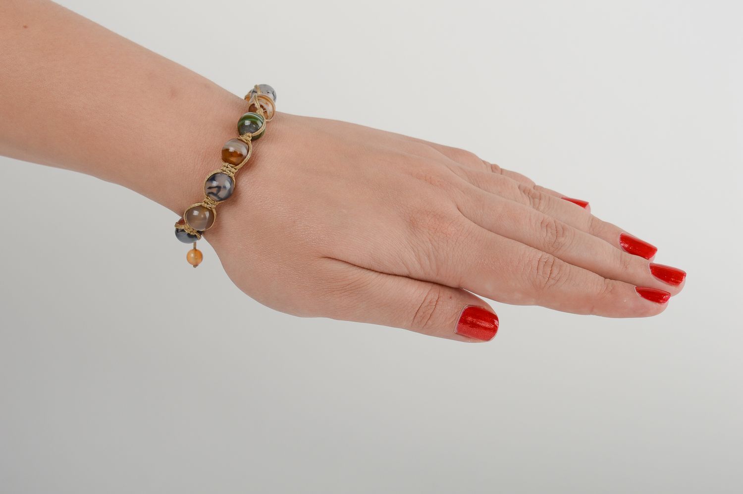 Strand handmade Agate beads bracelet on wax brown rope cord for teen girls photo 6