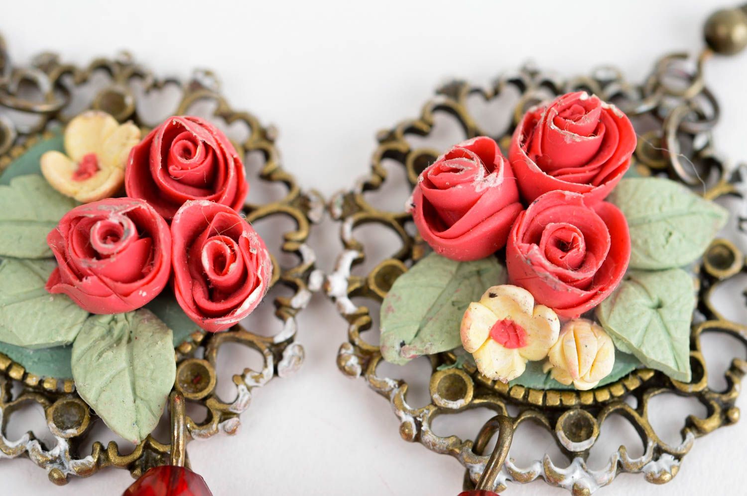 Polymer Schmuck handmade Blumen Ohrringe Geschenk für Frau mit Glasperlen  foto 4