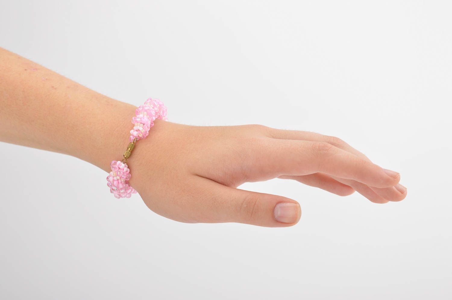 Pink delicate beaded bracelet for girls photo 1
