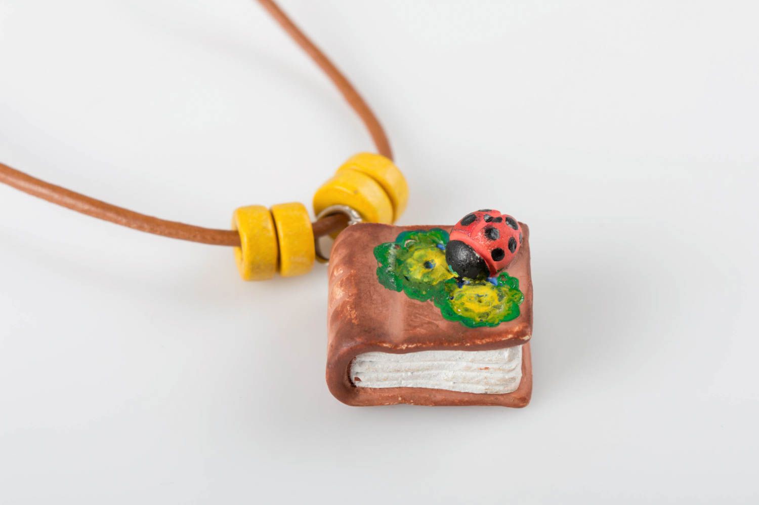 Handmade clay pendant book shaped designer pendant unique ceramic accessories photo 5
