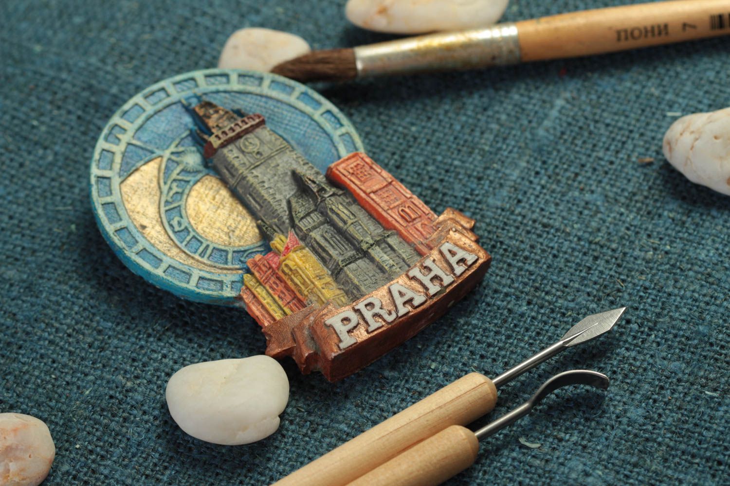 Magnete fatto a mano calamita sul frigorifero con immagine di città Praga
 foto 1