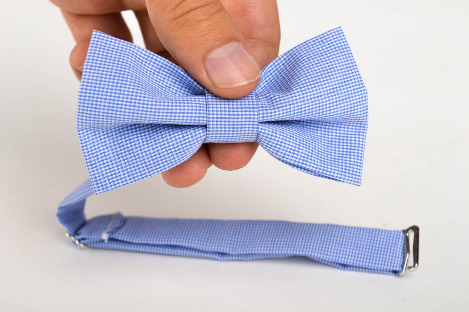 Handmade blue bow tie unusual textile bow tie universal stylish accessory photo 5