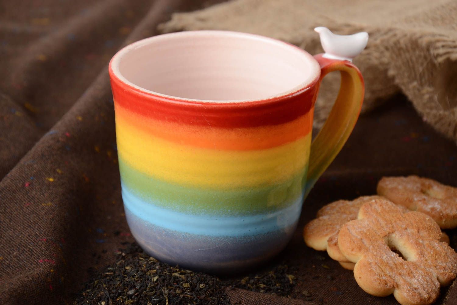 Tasse en céramique faite main peinte de glaçure et émail multicolore 45 cl photo 1