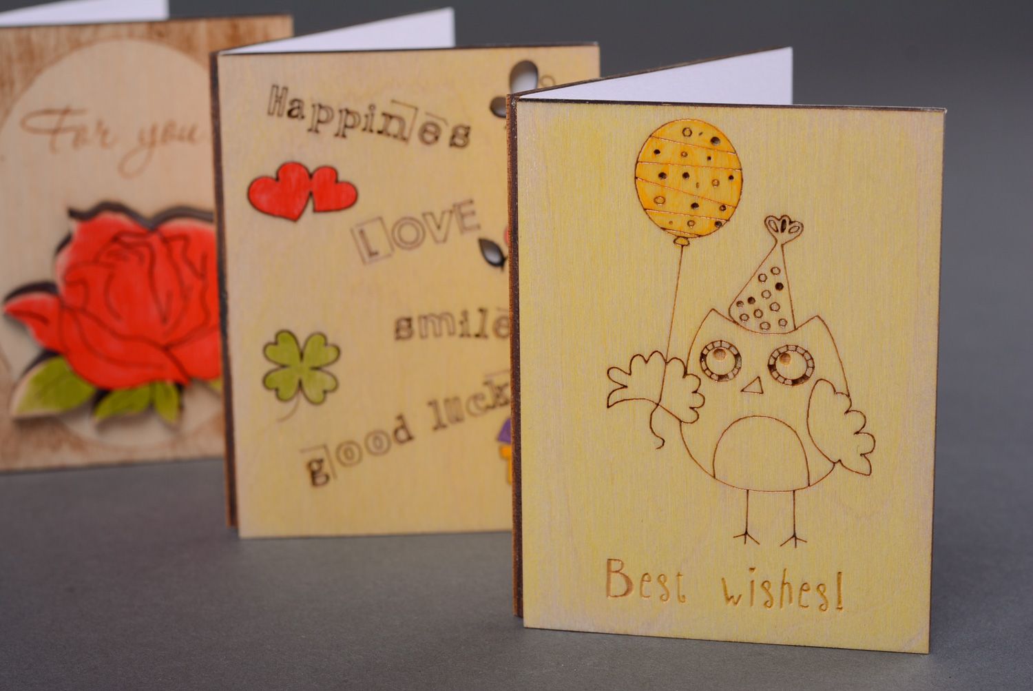 Поздравительная открытка с совой деревянная Best wishes фото 5