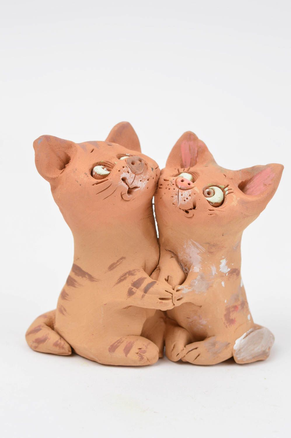 Figura de arcilla hecha a mano dos gatitos decoración de casa regalo para amigo foto 2