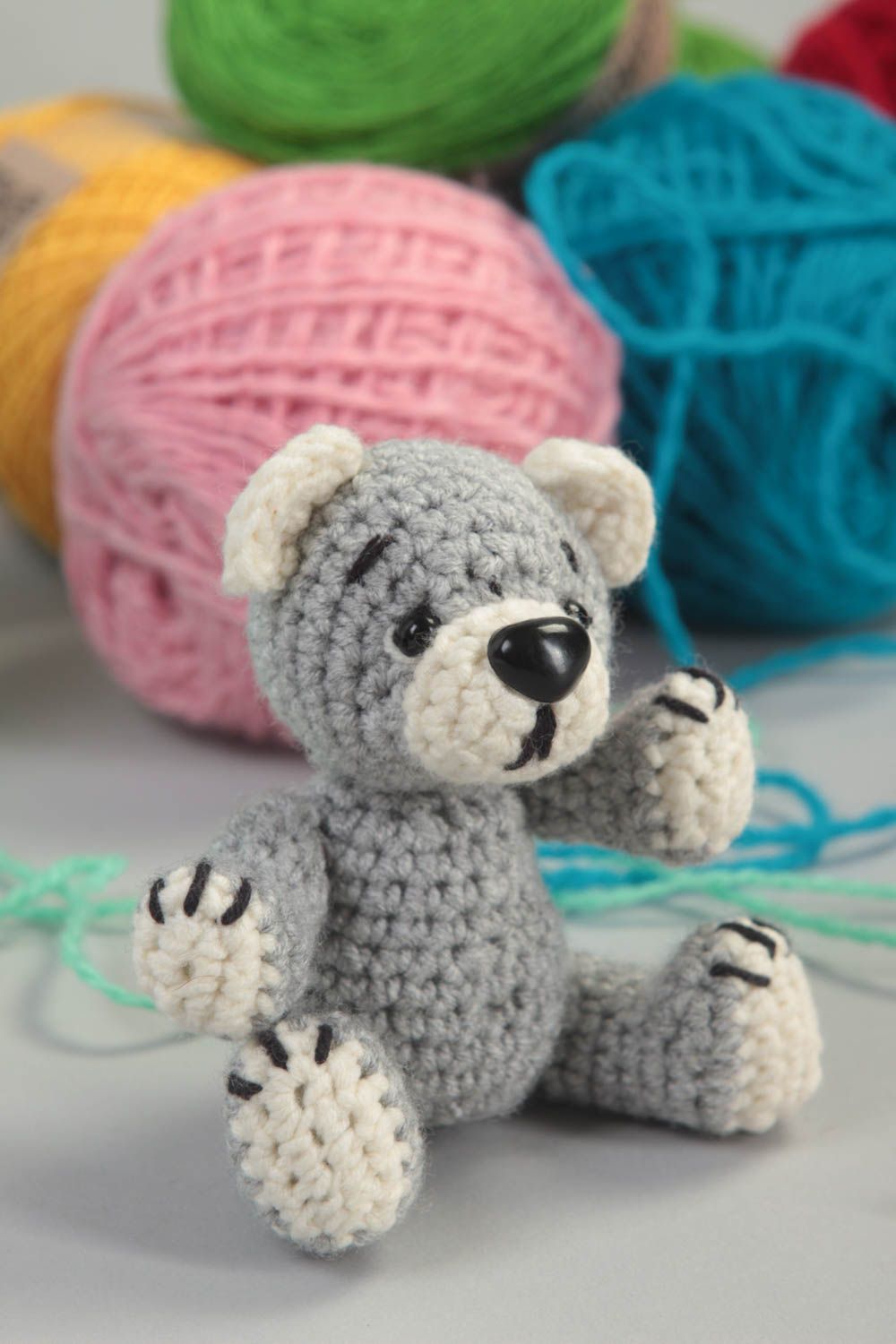 Игрушка мишка вязаная игрушка ручной работы вязаная игрушка медведь серый фото 1