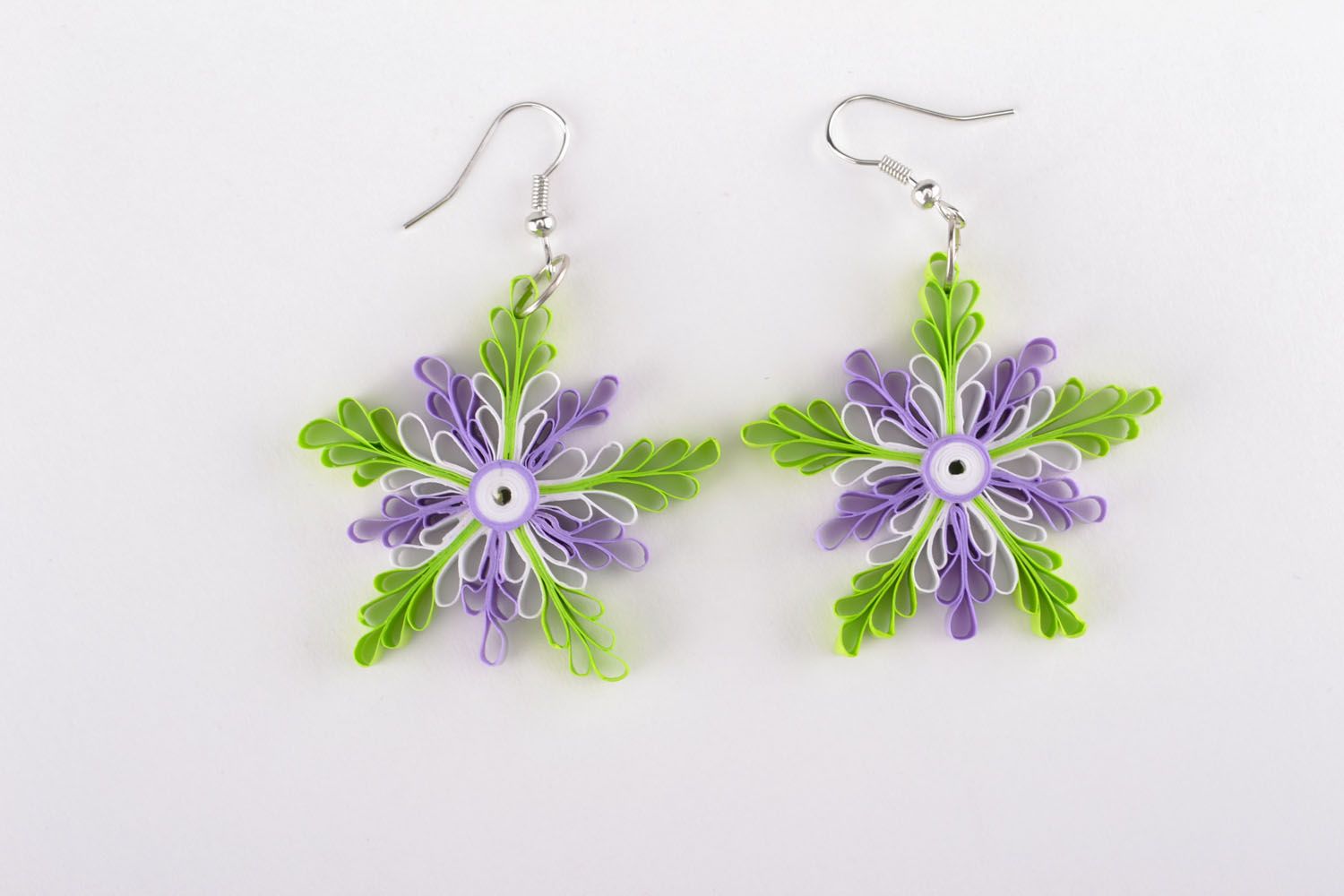 Paper earrings with flower charms photo 3