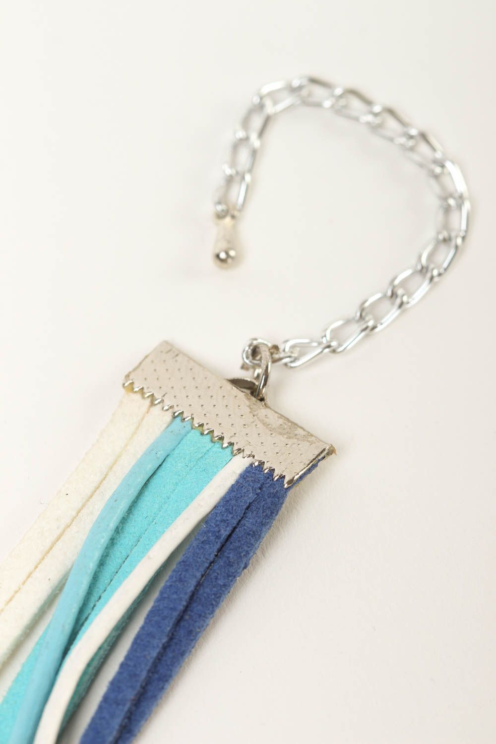 Bracelet large Bijou fait main cuir daim bleu-blanc multirang Cadeau pour femme photo 3