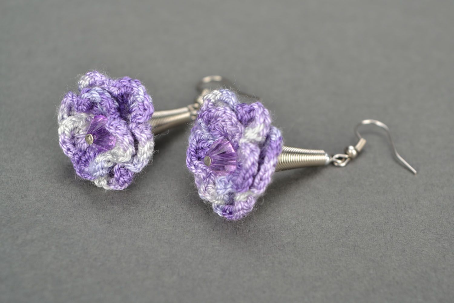 Crochet earrings Violet Flower photo 4