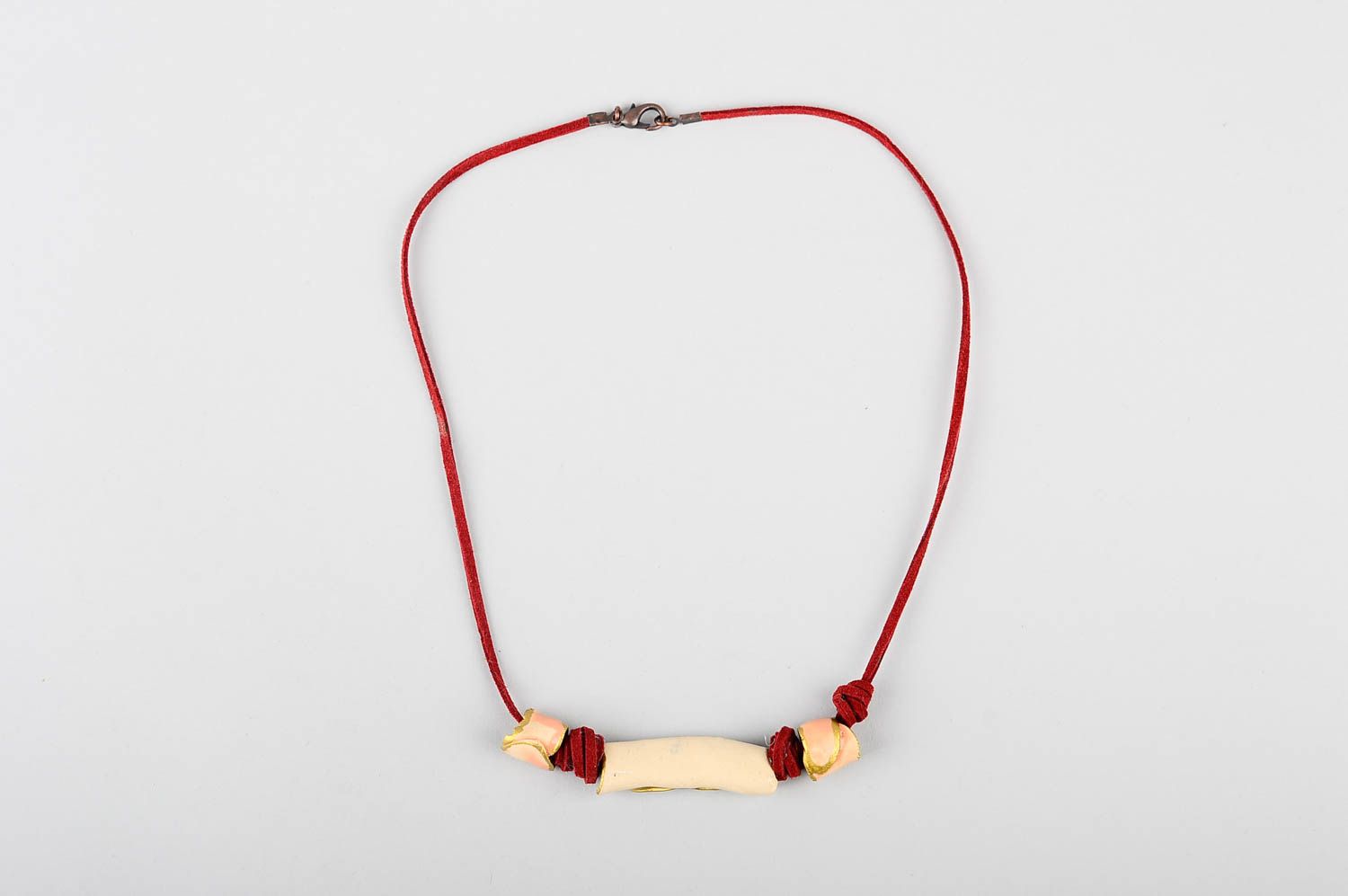 Red handmade ceramic pendant handmade necklace neck accessories for girls photo 1