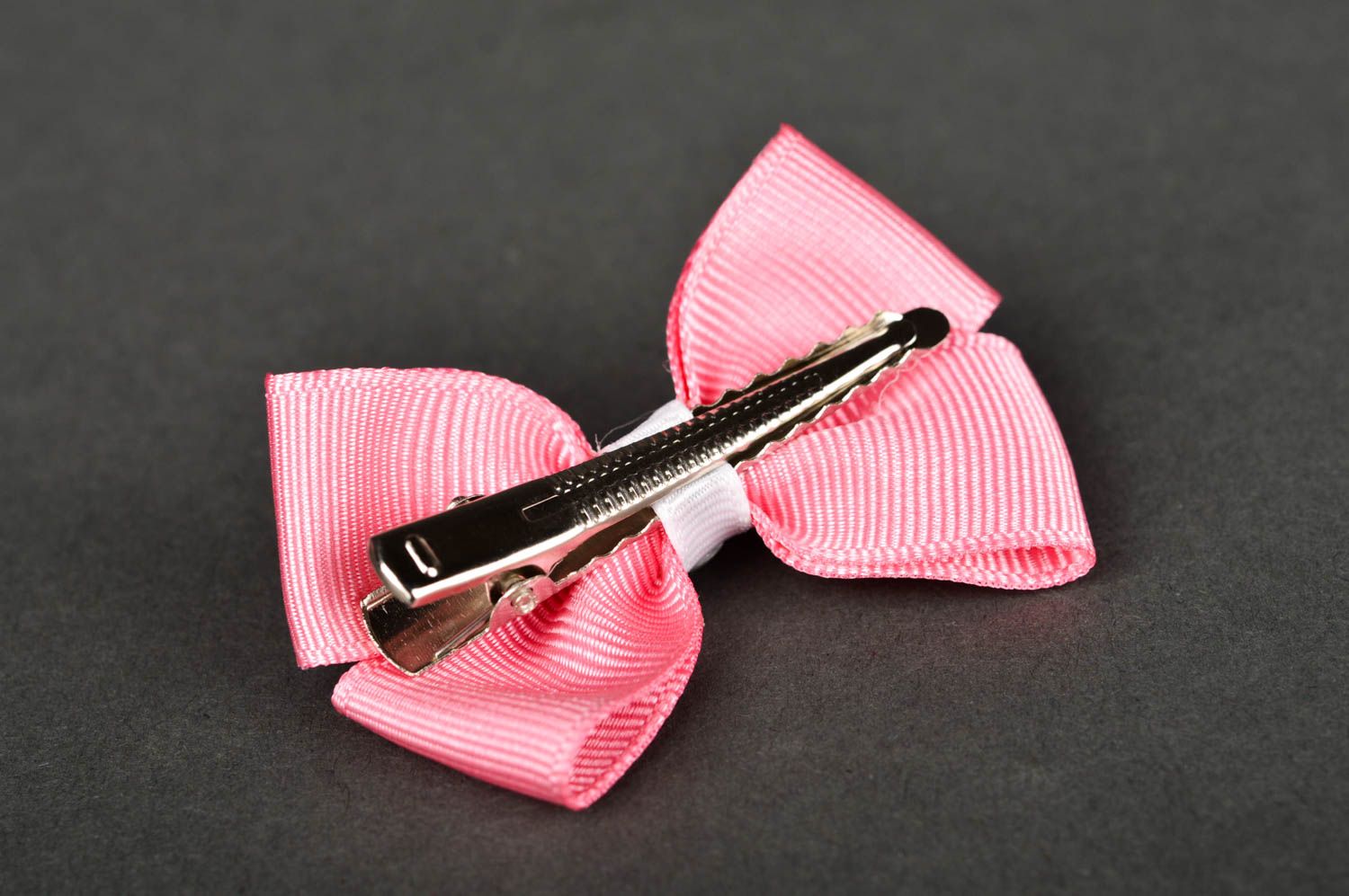 Аксессуар для волос украшение ручной работы заколка бантик розовая прелестная фото 3