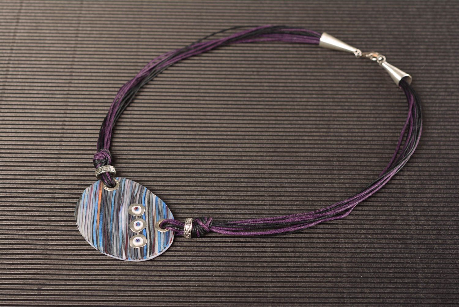 Designer necklace made of polymer clay on cord handmade beautiful jewelry photo 1