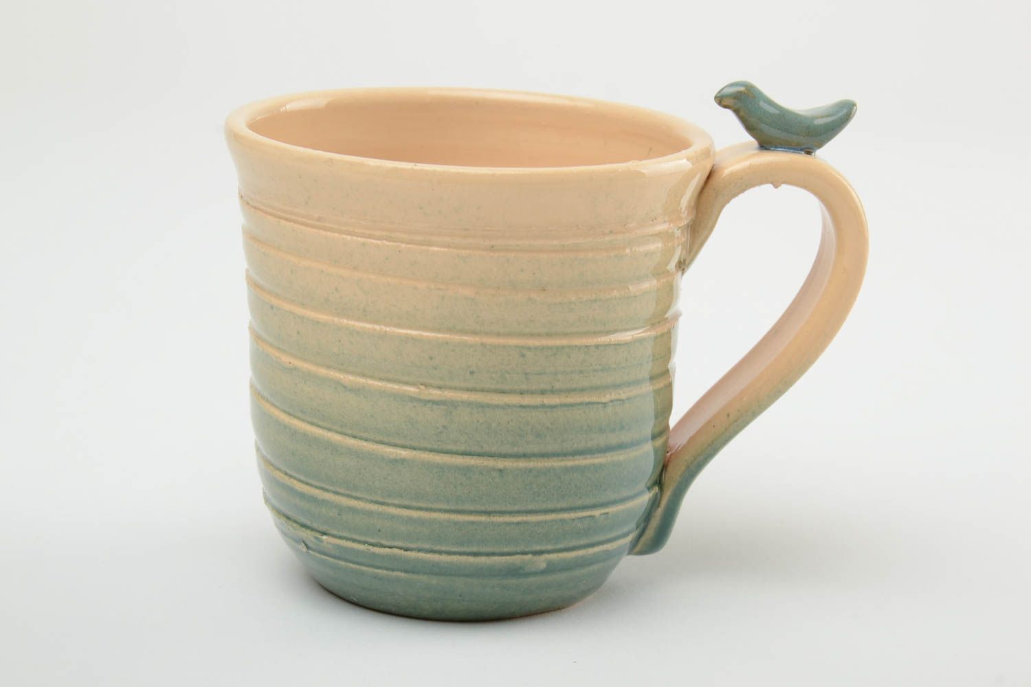 10 oz porcelain ceramic drinking cup in yellow and light blue color with handle. Great gift for a girl.  photo 3