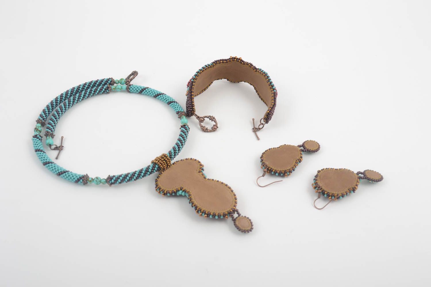 Schmuck Set handgefertigt Collier Halskette Armband Damen Rocailles Ohrringe foto 4