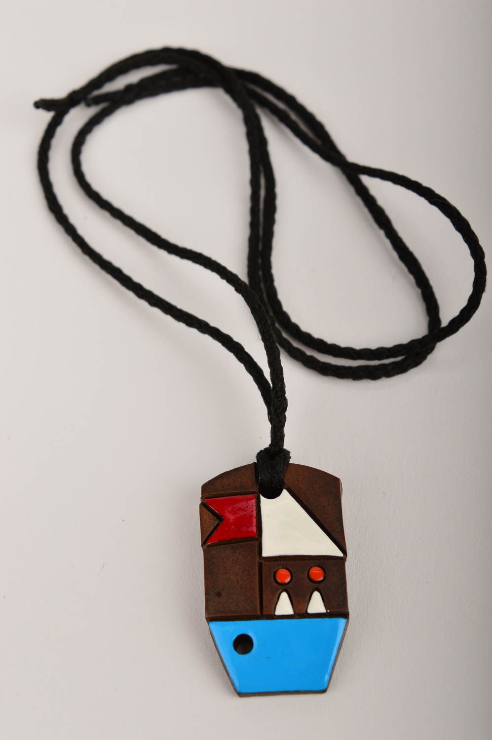 Handmade designer pendant unusual neck accessory pendant made of clay photo 4