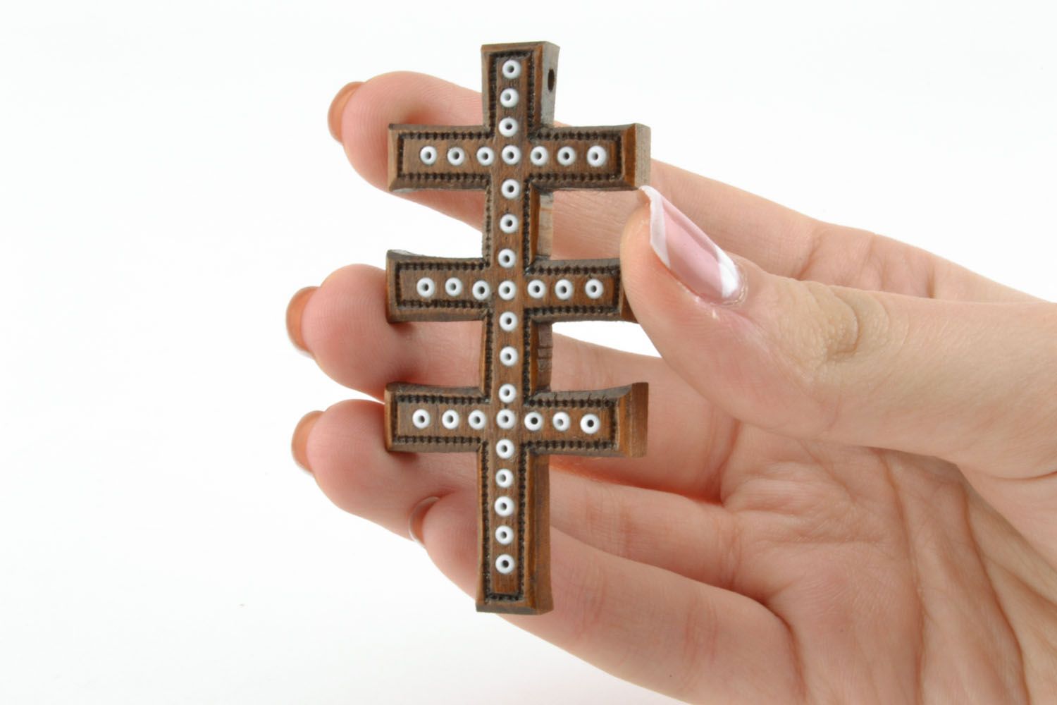 Croce di legno fatta a mano crocetta intagliata originale in legno da collo foto 5