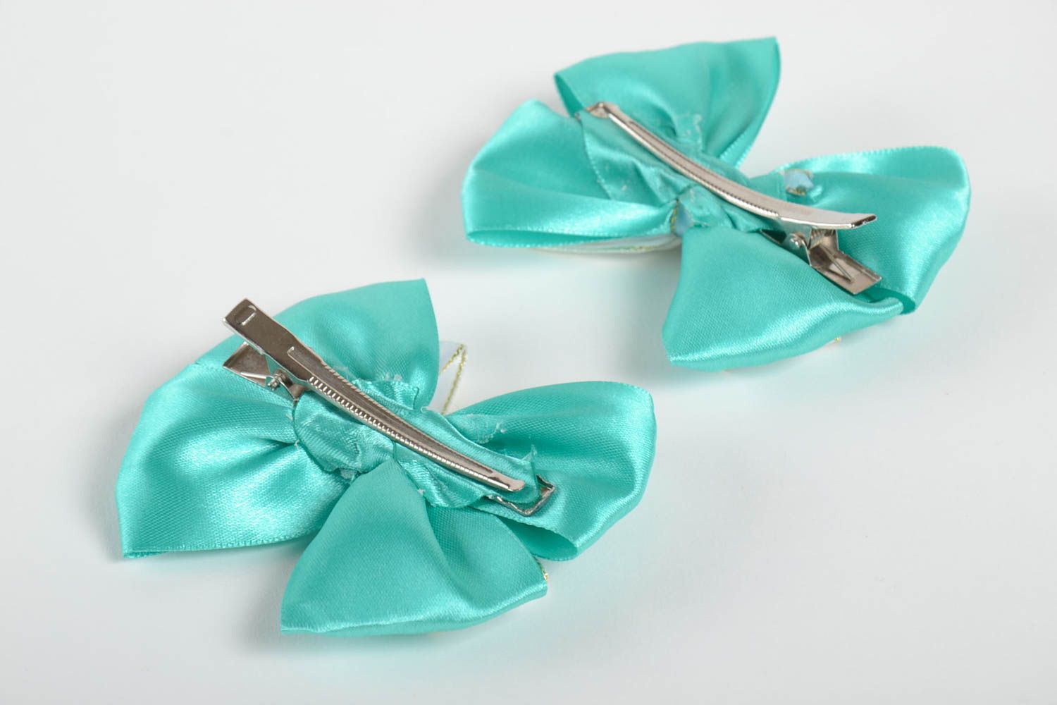 Handmade Damen Modeschmuck Haarspangen Set Geschenk für Mädchen 2 Stück blau foto 3