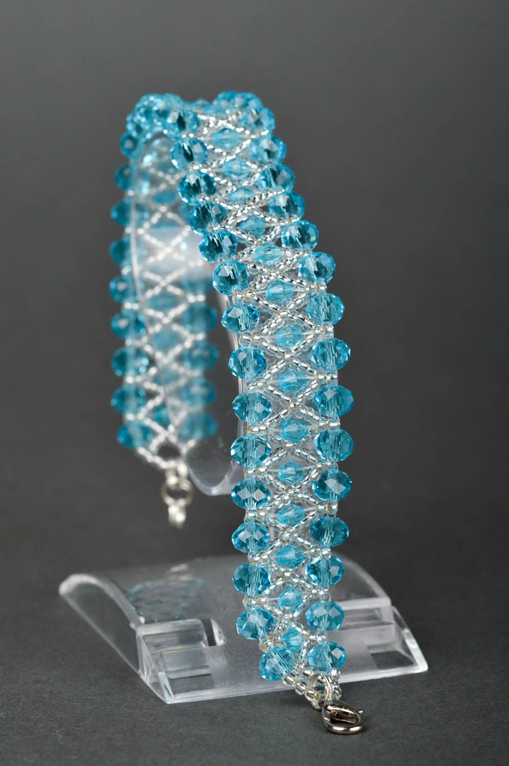 Handmade festive wrist bracelet beaded blue bracelet female jewelry gift photo 2