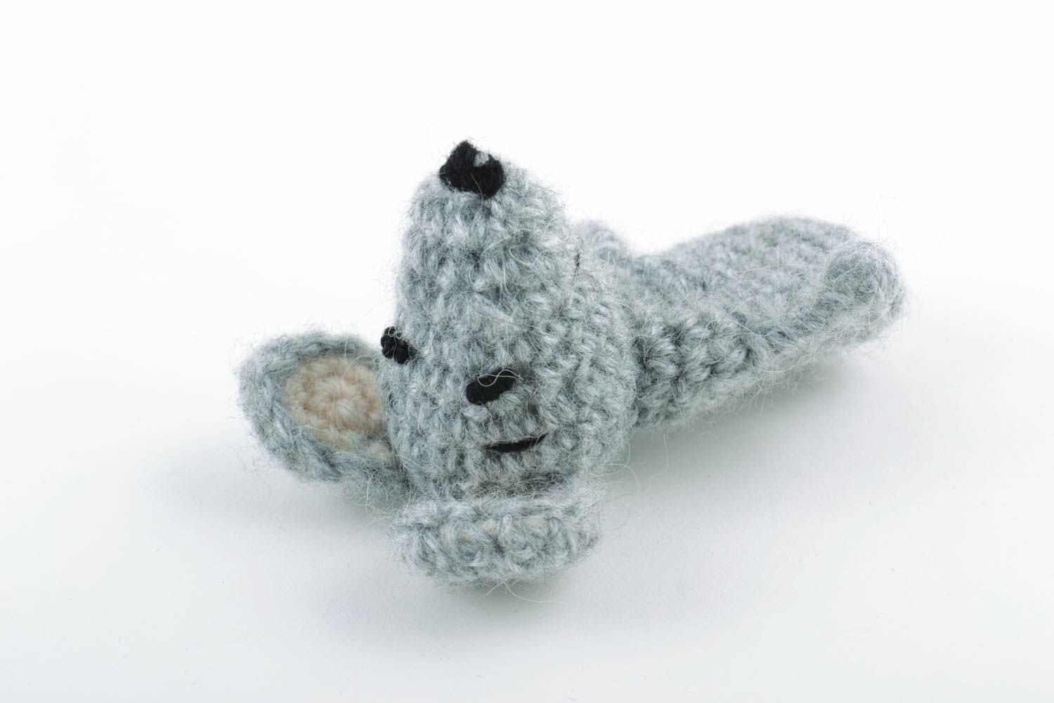 Handmade beautiful crocheted finger toy mouse made of cotton and wool photo 5