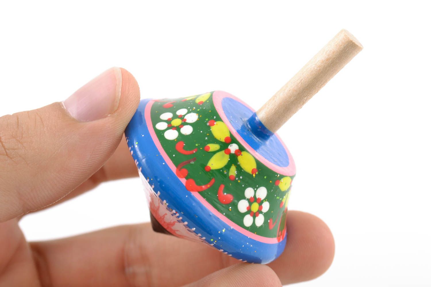 Beautiful bright children's wooden toy spinning top with painting handmade  photo 2