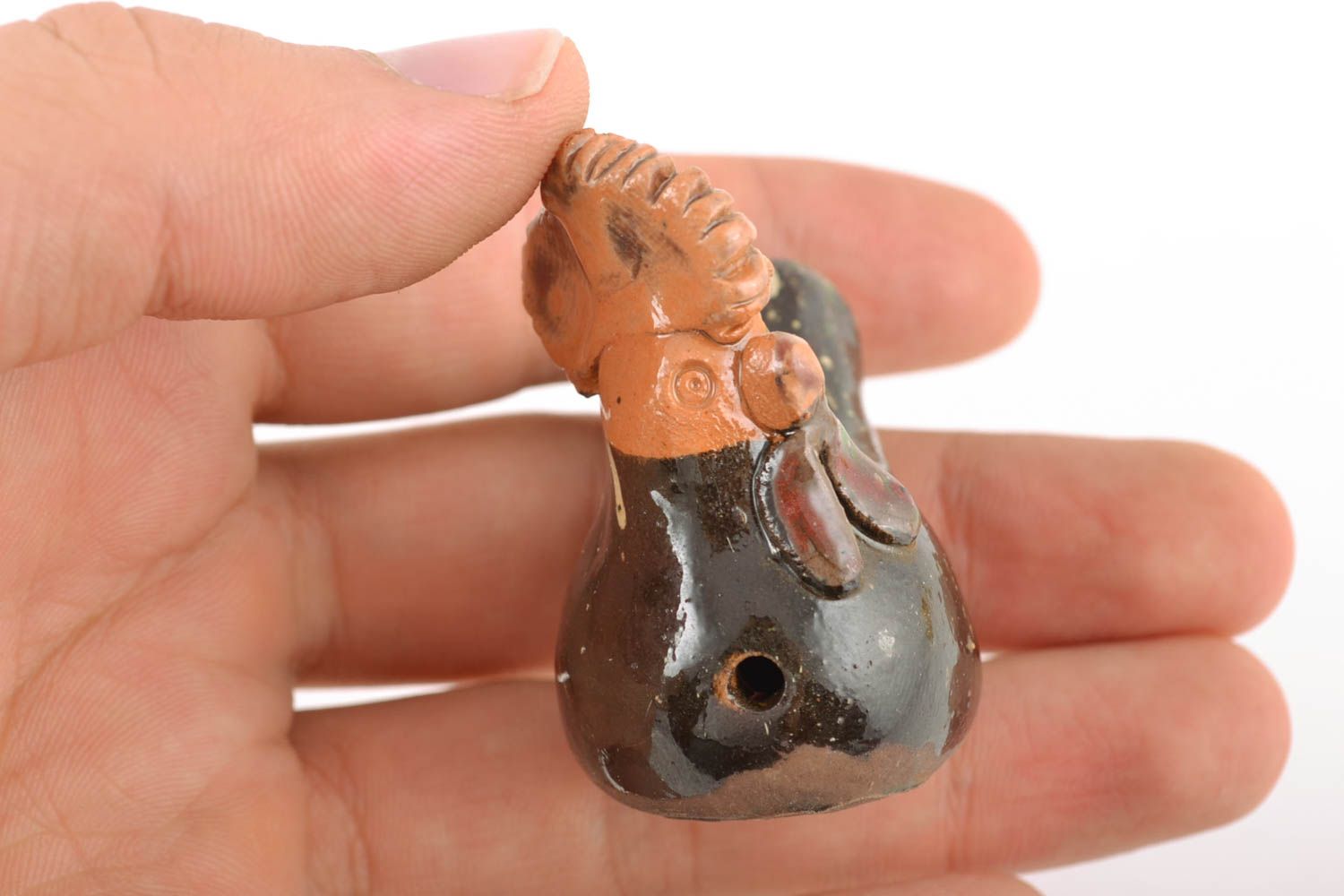 Sifflet en céramique en forme de coq fait main ethnique cadeau pour enfant photo 2