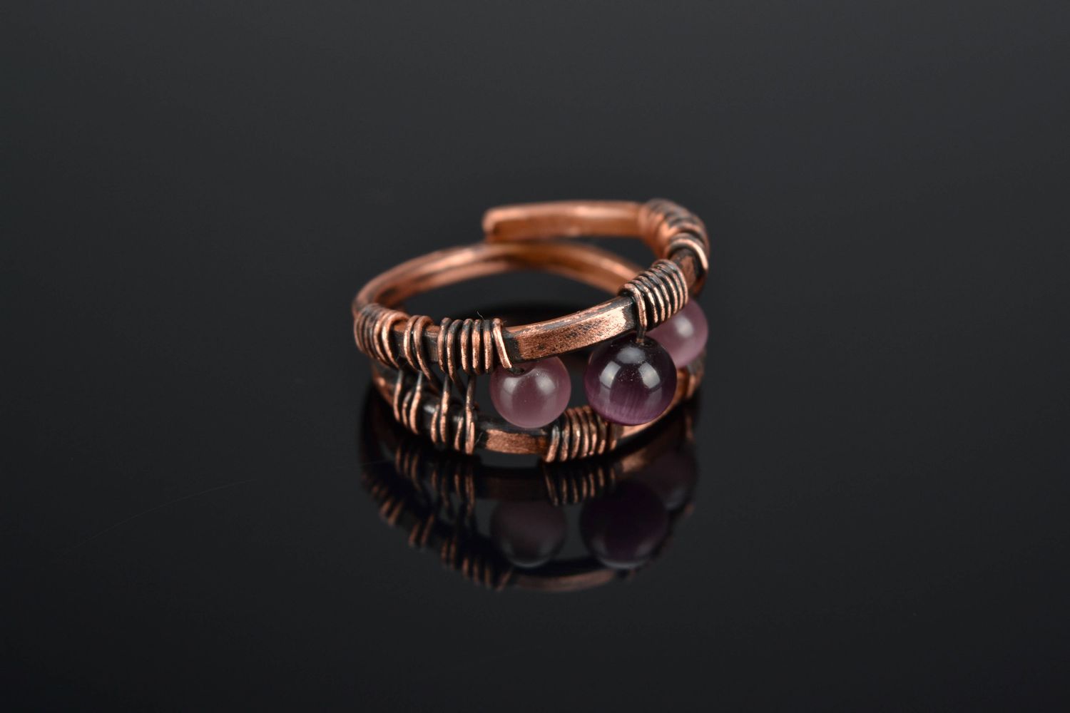 Wire wrap copper ring with cat's eye stone photo 1