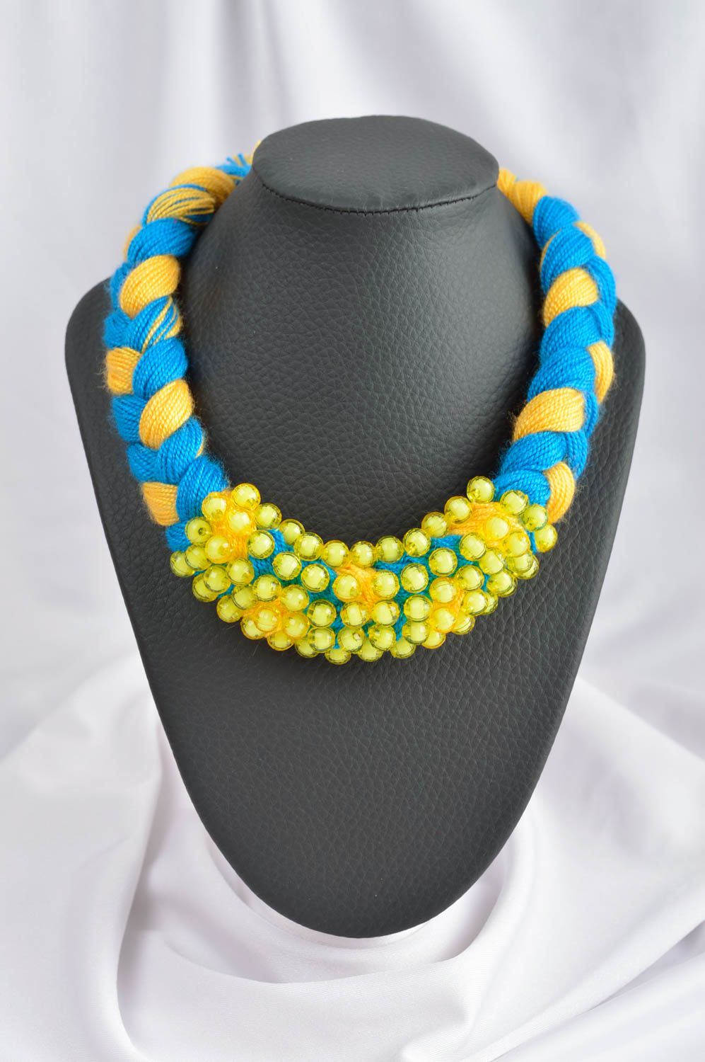 Unusual handmade thread necklace textile necklace with beads gifts for her photo 1