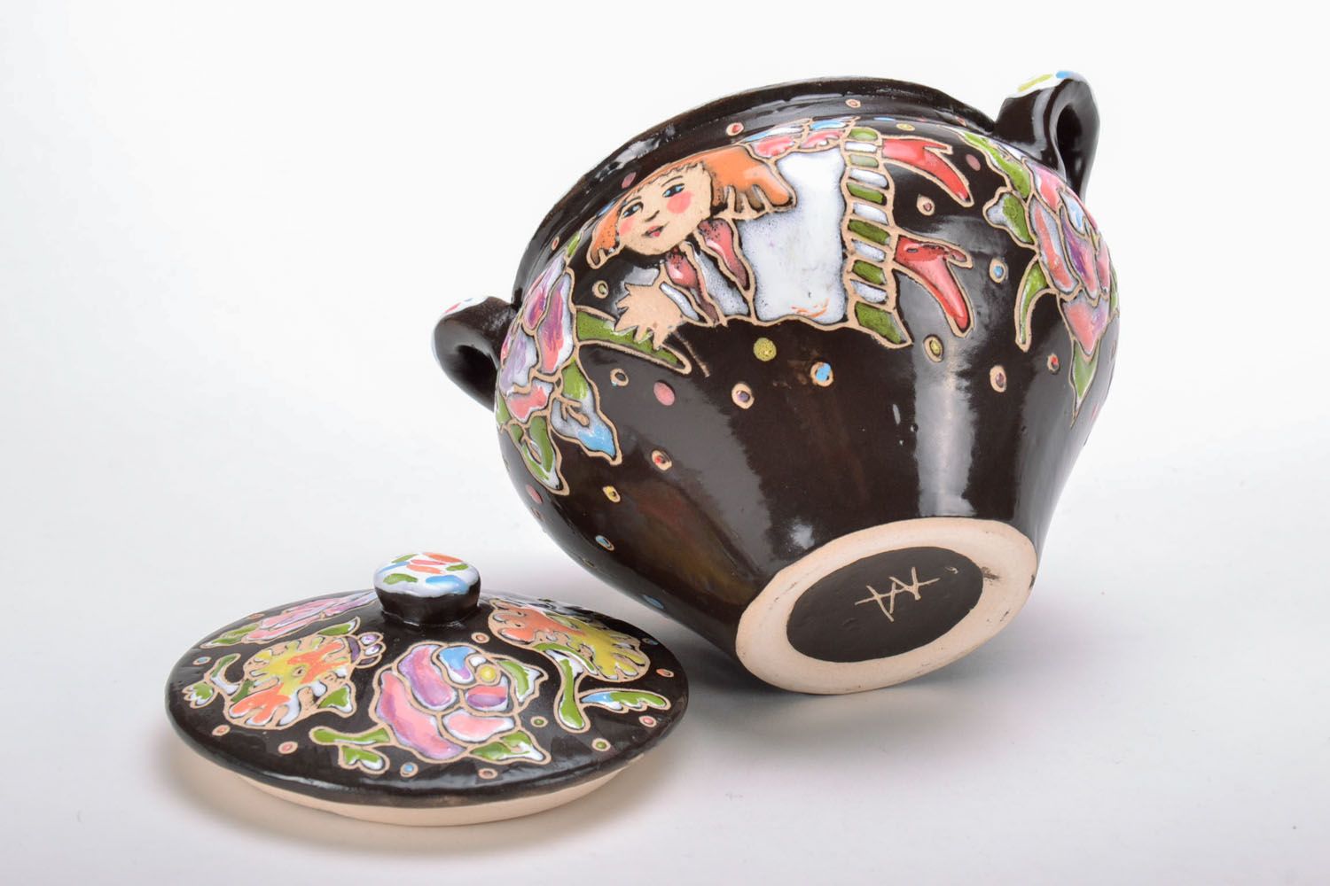 Ceramic sugar bowl with painting photo 4