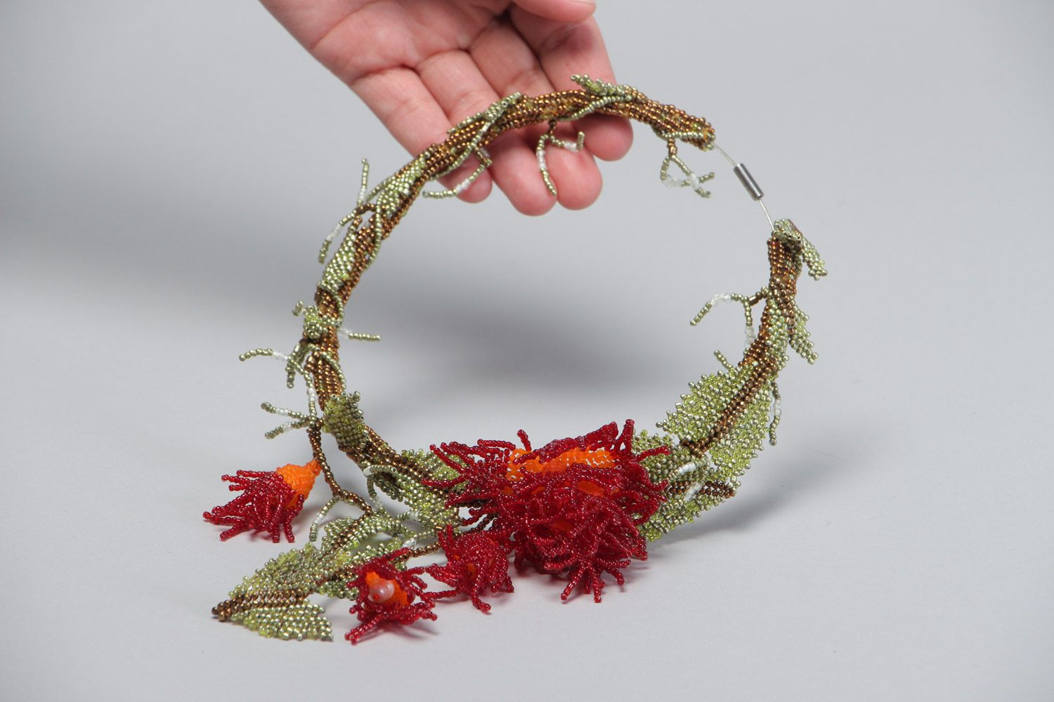 Красочное ожерелье из бисера в виде жгута с речным жемчугом ручной работы  фото 5
