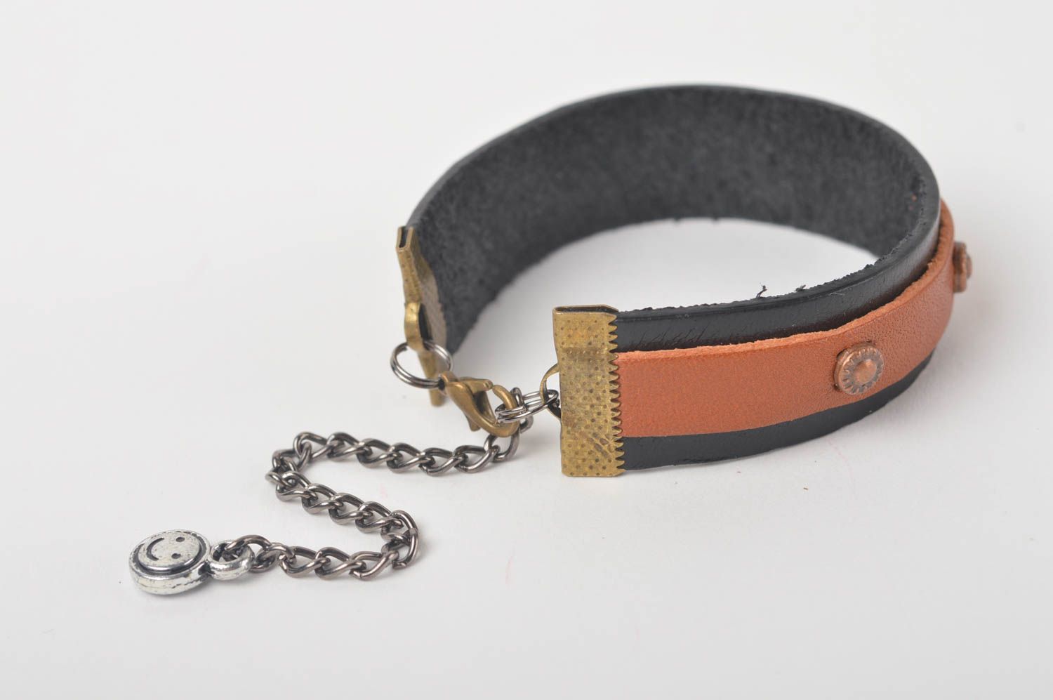 Stylish handmade leather bracelet leather goods gifts for her gifts for him photo 5