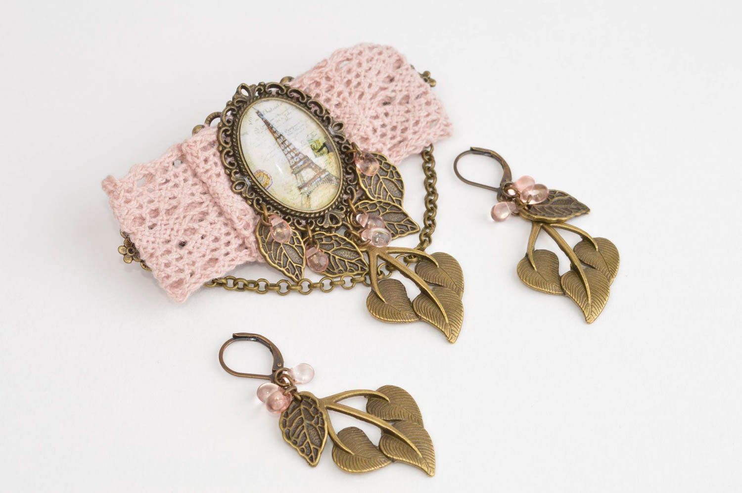 Handmade metal brooch vintage jewelry metalcharm  earrings brooch with print photo 3