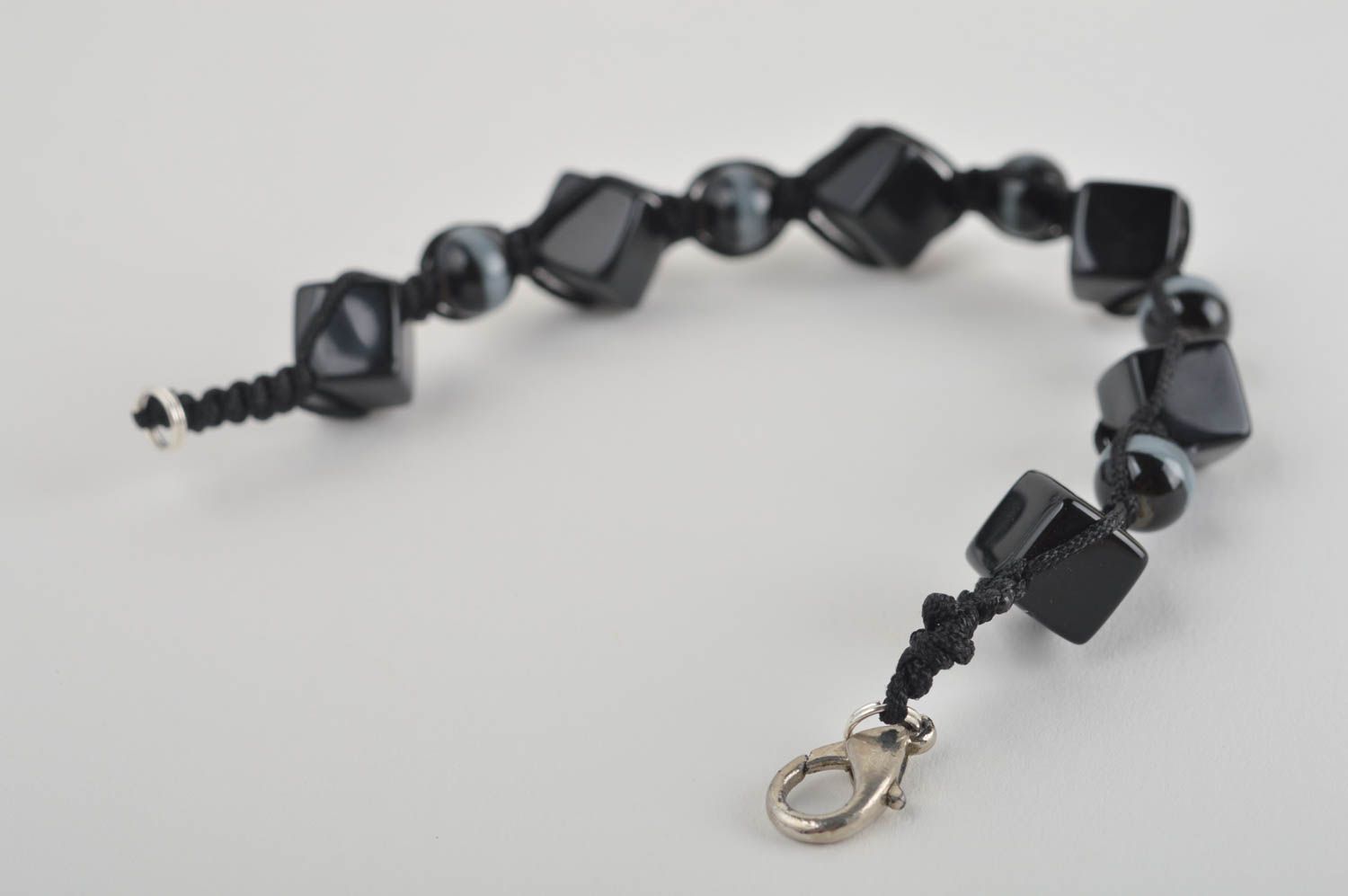 Black beads' black cord strand bracelet  photo 3