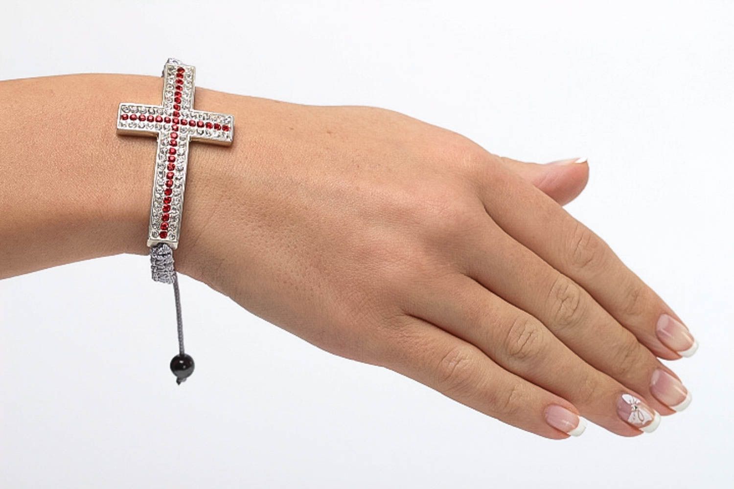 Браслет из шнура серый браслет ручной работы с крестом модное украшение фото 5
