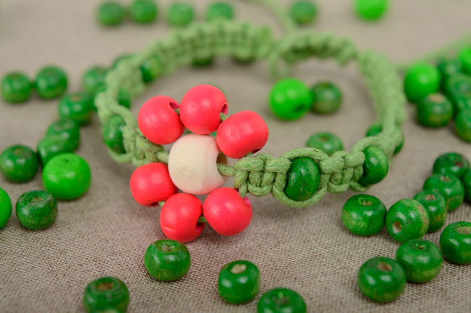 Handmade macrame bracelet with wooden beads photo 2