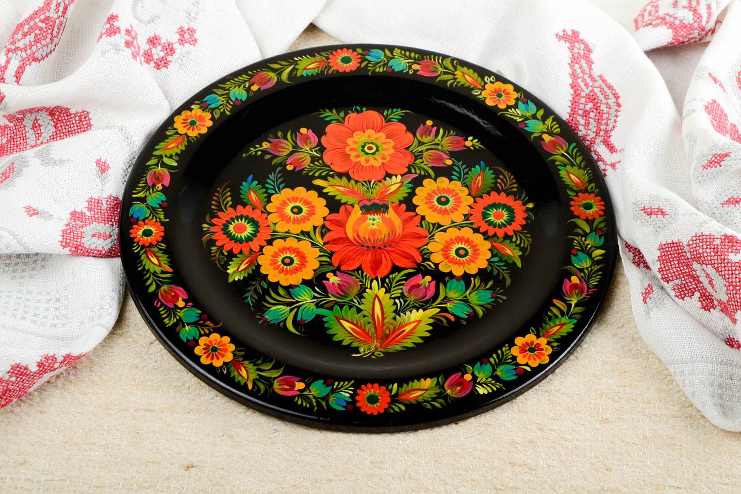 Assiette décorative Vaisselle déco fait main Déco ethnique ronde avec peinture photo 1