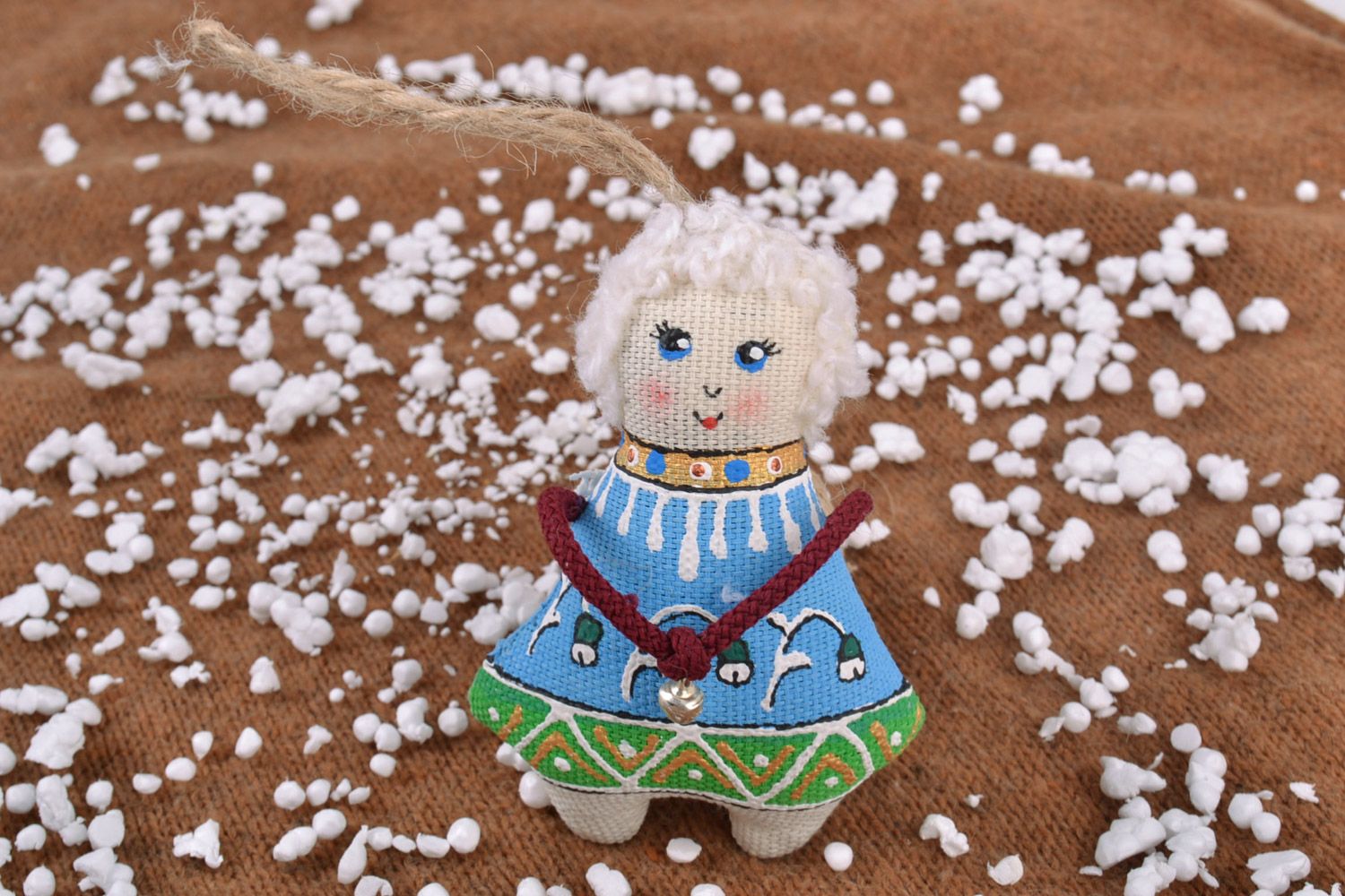Small handmade soft toy pendant with painting for interior decor Angel photo 1