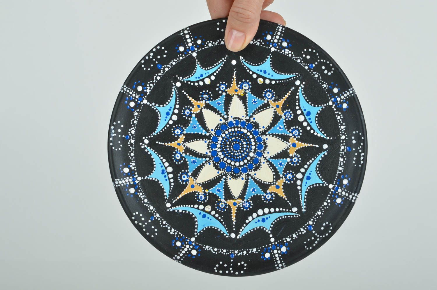 Керамическая декоративная тарелка с узором настенное панно ручной работы  фото 5