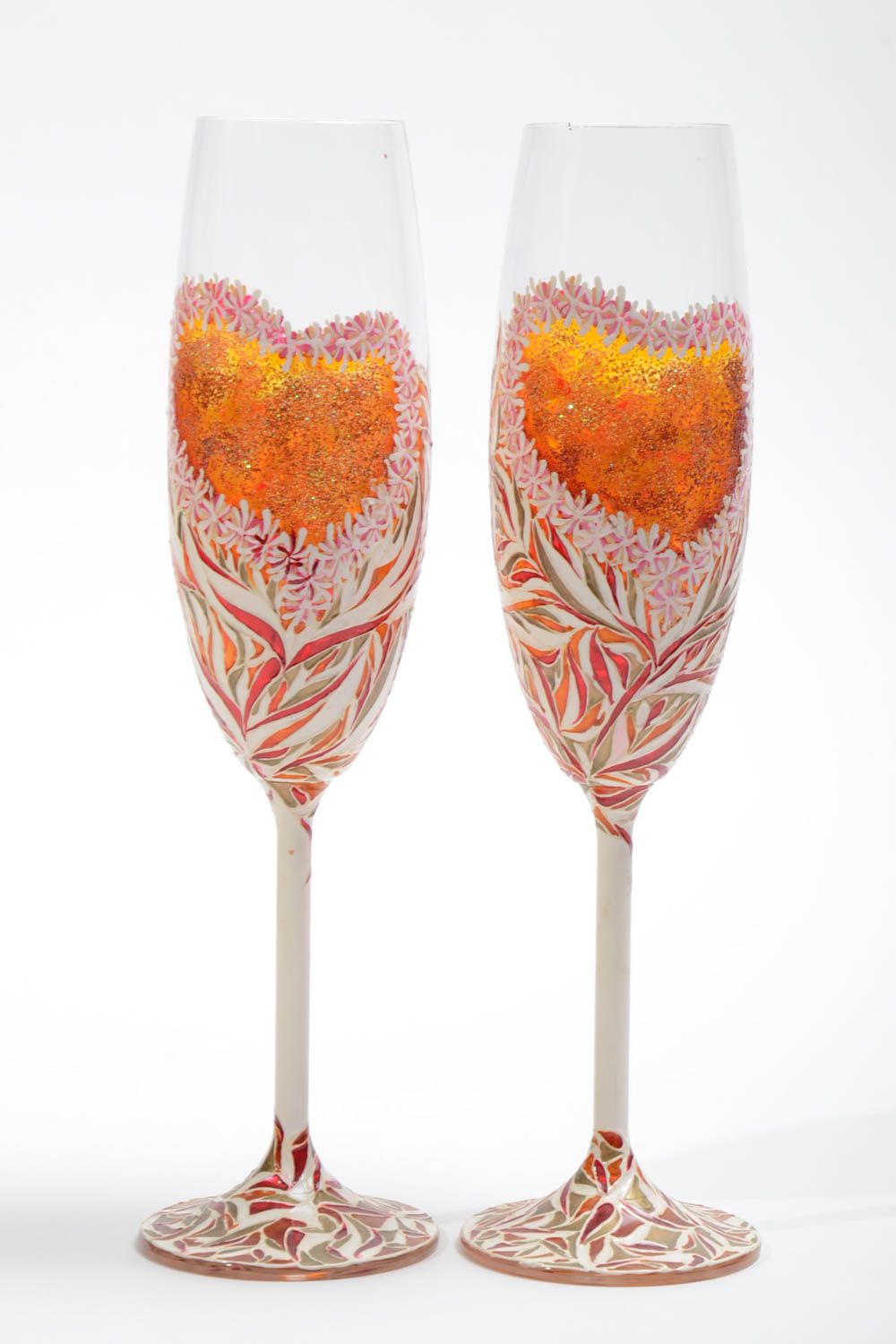Ensemble de 2 flûtes à champagne en verre peintes faites main 40 cl originales photo 2
