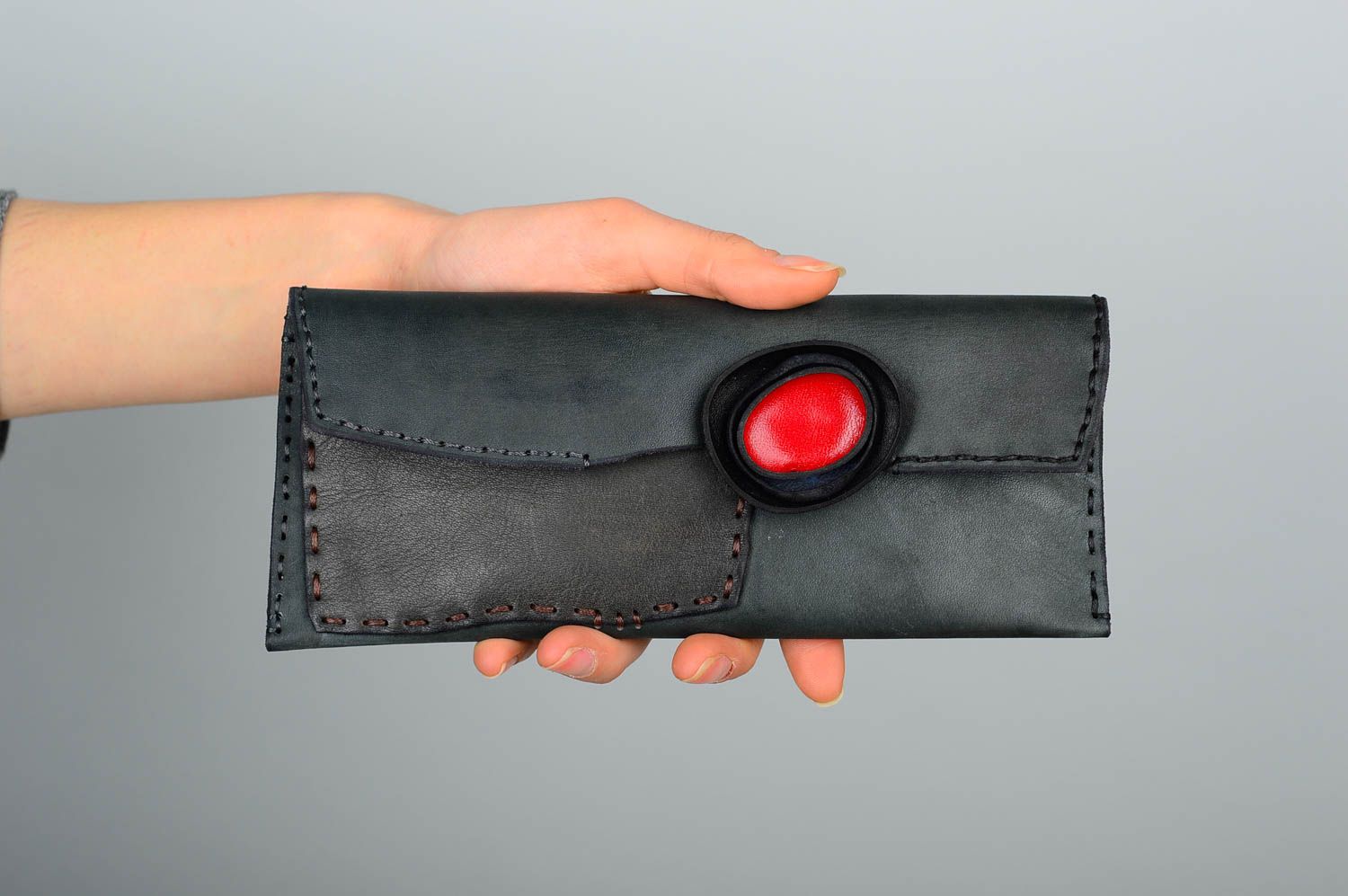 Handgefertigt Damen Geldbörse Leder Geldbeutel Accessoire für Frauen schwarz foto 2