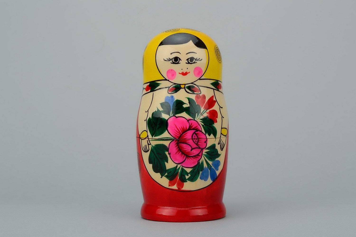 Painted wooden nesting doll with large rose photo 1