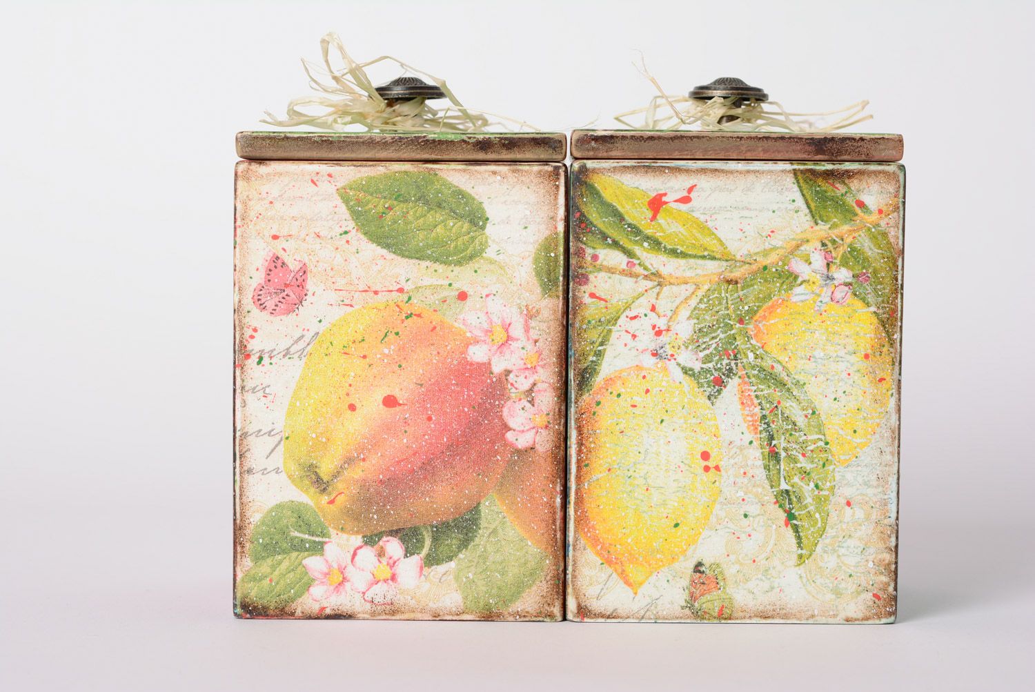 Set of handmade decoupage wooden boxes for bulk products 2 pieces photo 2