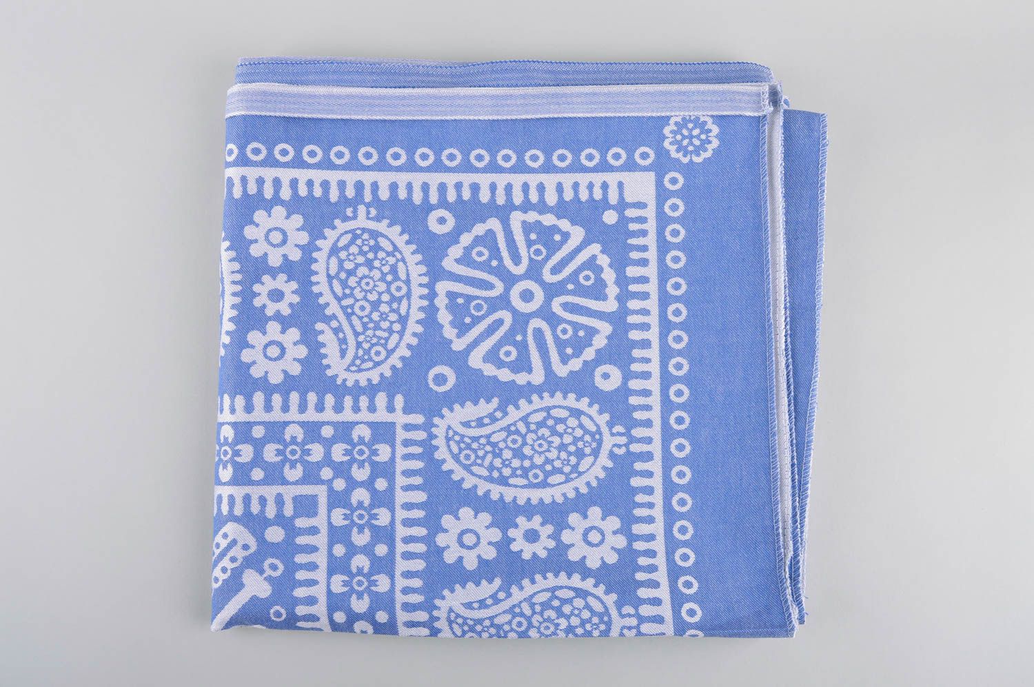 Nappe carrée faite main Textile maison coton bleue à motif blanc Déco maison photo 1