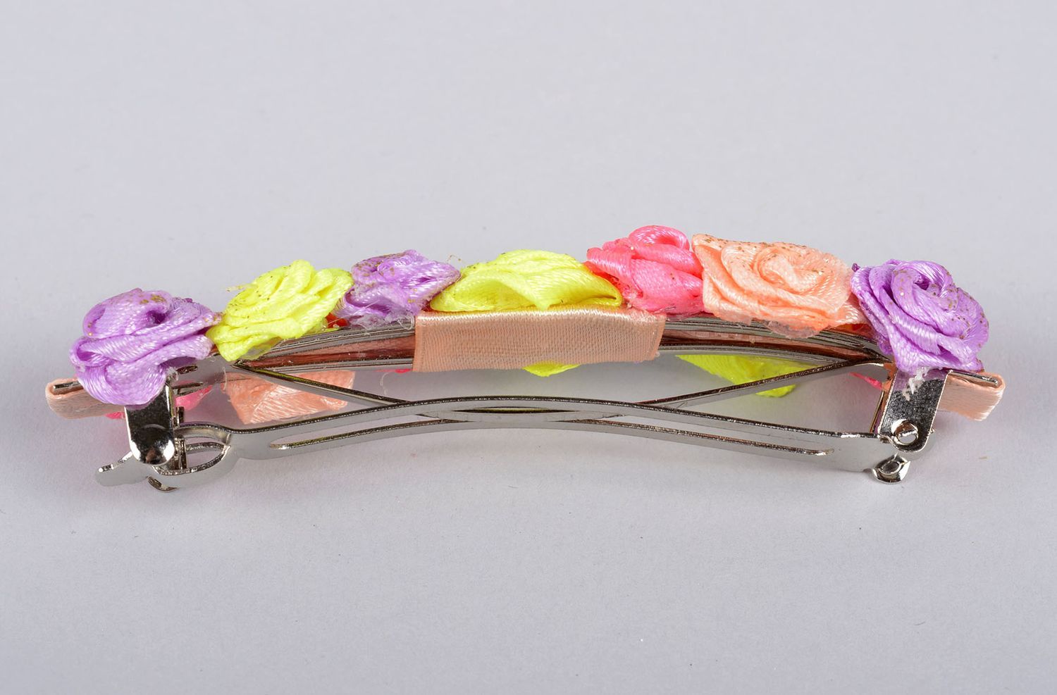 Заколка-автомат украшение ручной работы заколка с цветами разноцветные розы фото 2
