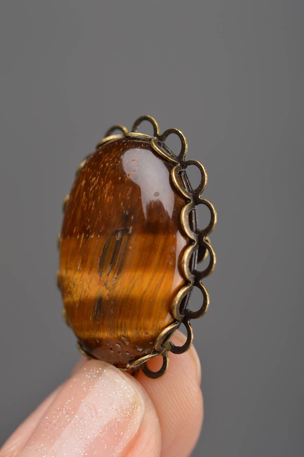 Broche ovale style vintage avec pierre naturelle belle faite main originale photo 3