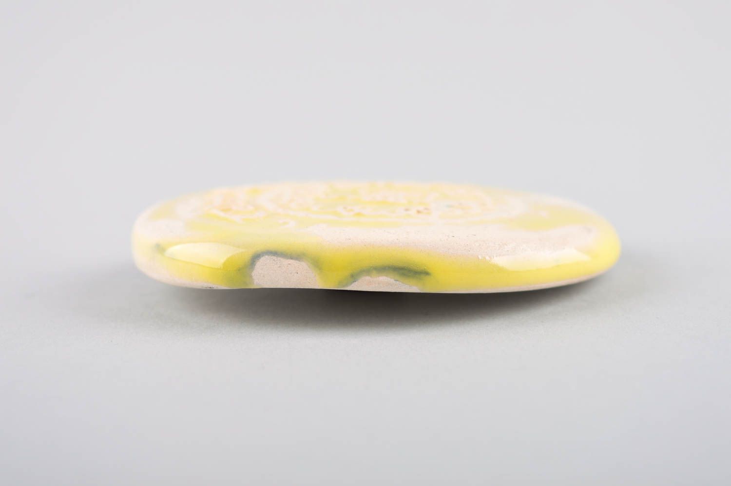 Aimant céramique fait main Magnet frigo jaune ornementé Décoration frigo photo 3