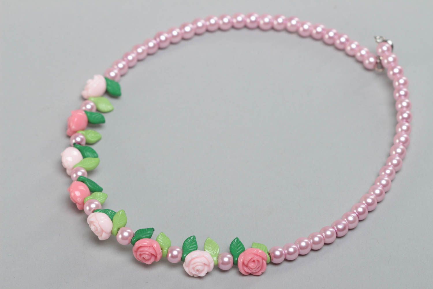 Gentle handmade designer children's bead necklace with flowers beautiful  photo 2