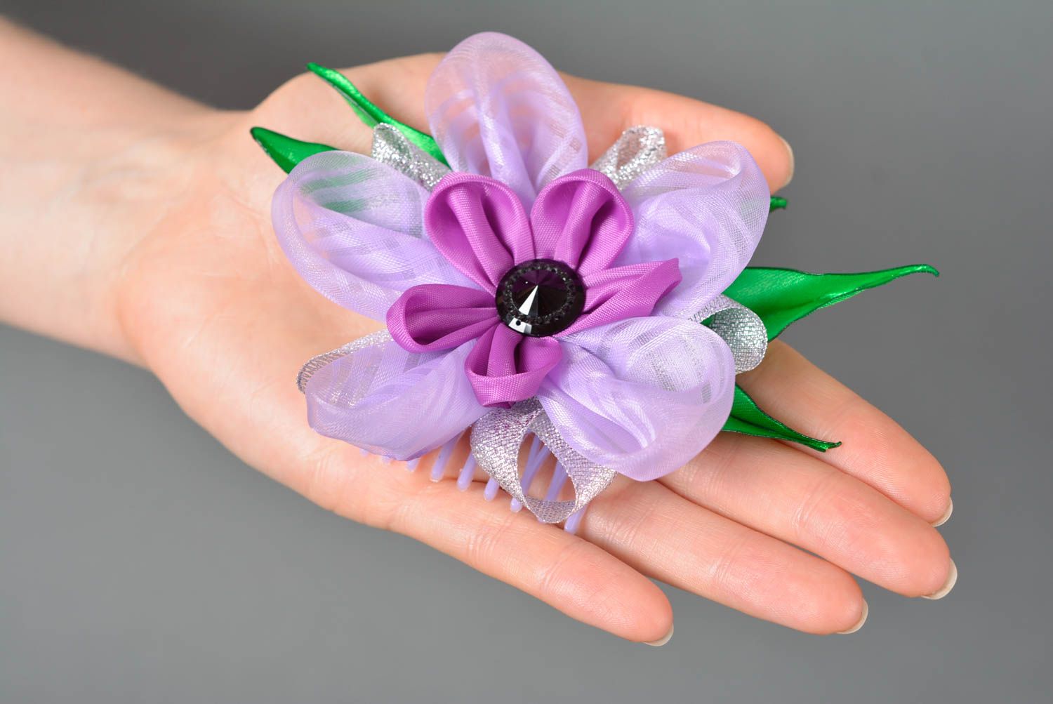 Гребень для волос украшение ручной работы красивая бижутерия фиолетовый фото 3