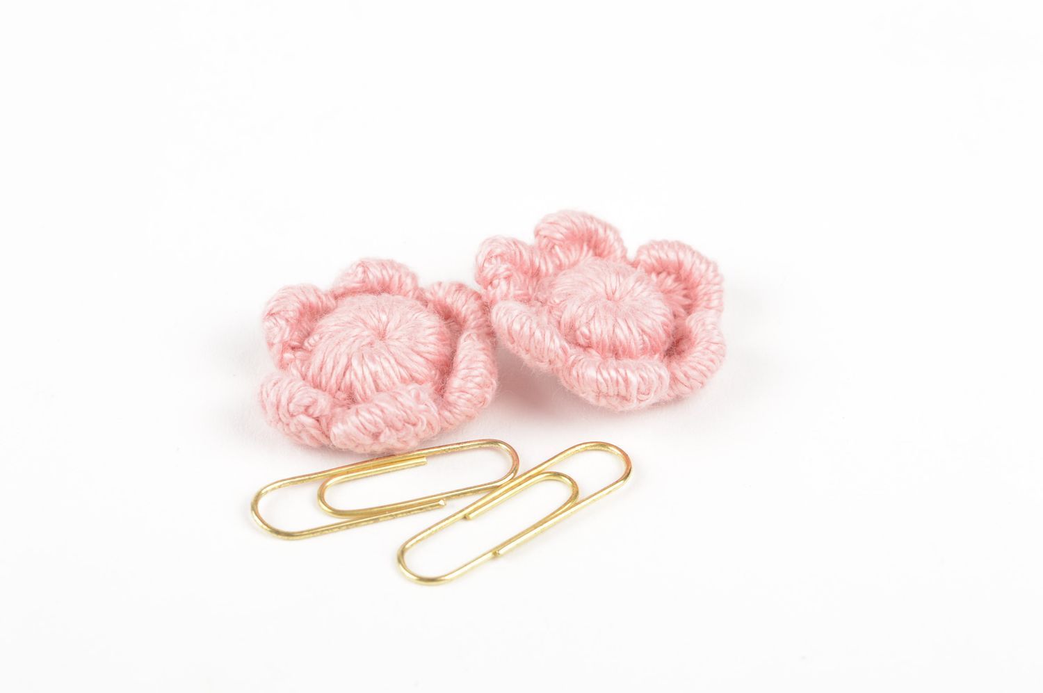 Handmade crocheted flower unusual pink brooch stylish designer fittings photo 5