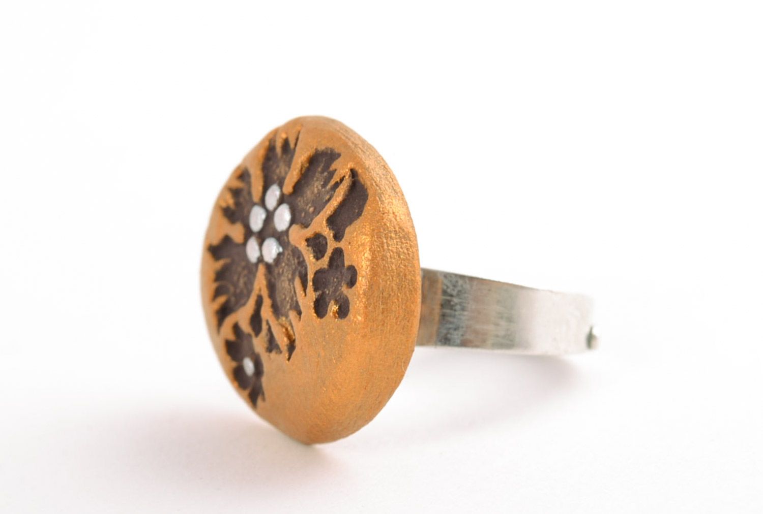Origineller bemalter Schmuck Ring handmade aus Ton für Damen foto 5