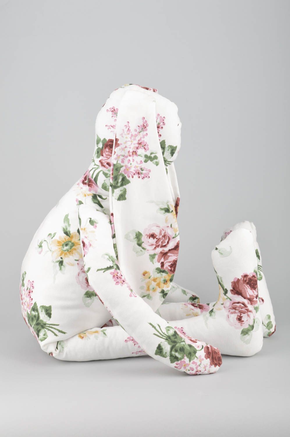 Großes Textil Kuscheltier Hase mit Blumenmuster handmade aus Baumwolle foto 5